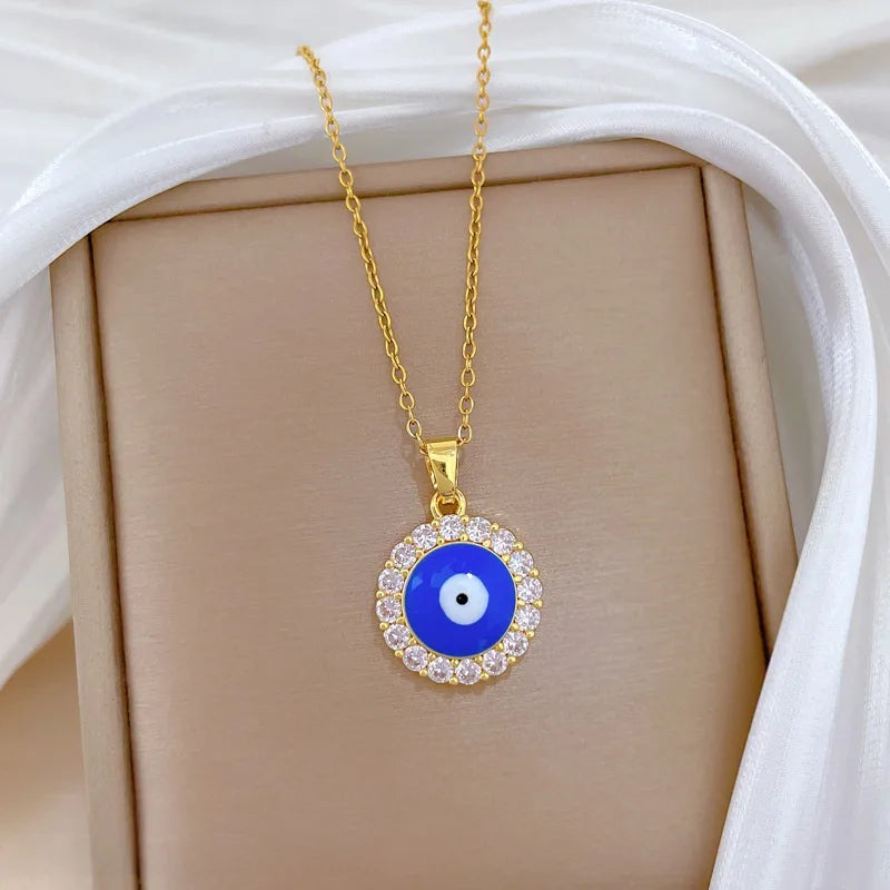 Gold Butterfly & Fish Choker Necklace E331 Titanium Steel Chain Copper Pendant