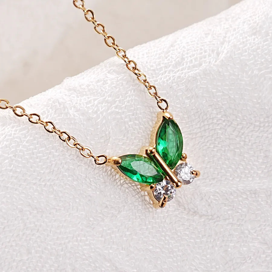 Butterfly Zircon Necklace in 18K Gold Titanium Gold N0052G-2 Green Zircon Model