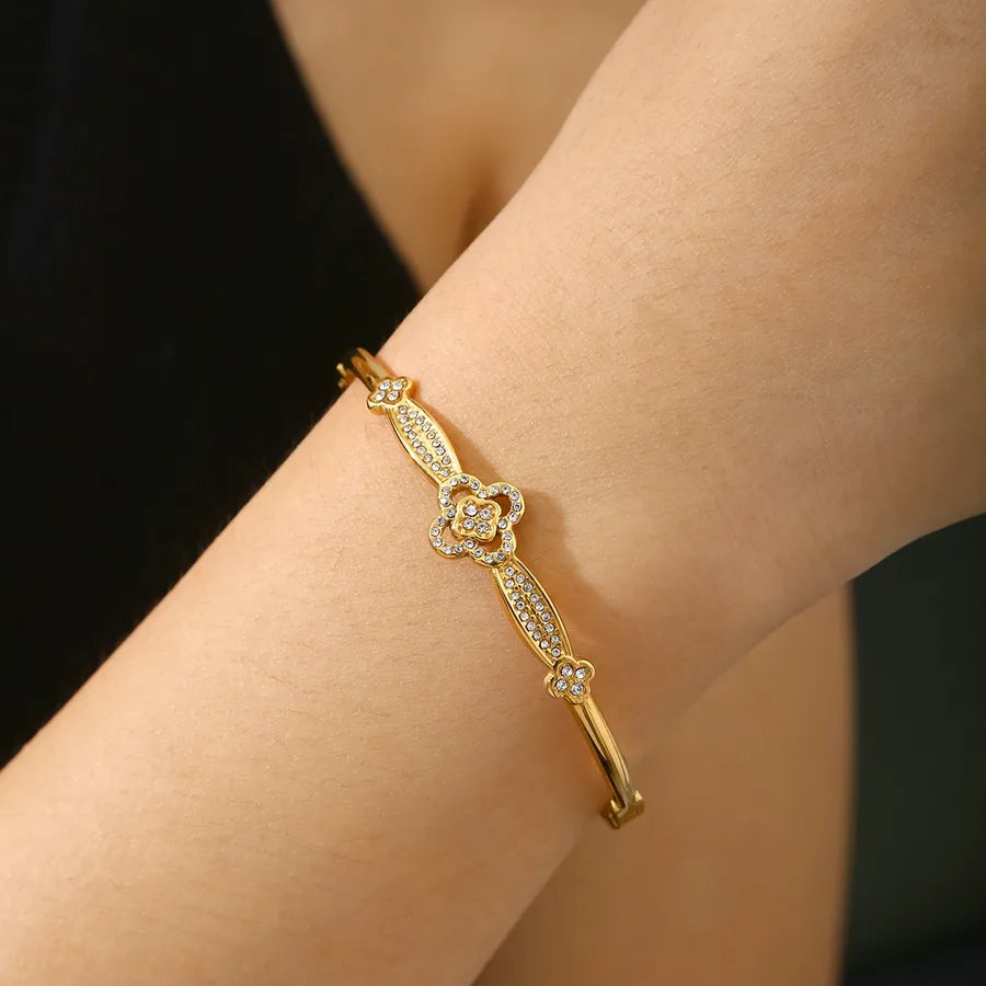 18K Gold Plated Four-Leaf Zircon Bracelet