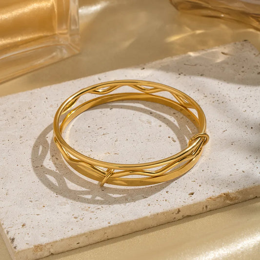 Gold Geometric Triple Bangle for Women