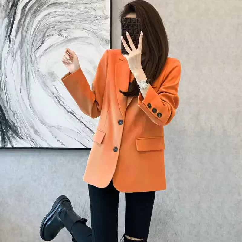 Women's Khaki Mid-Length Blazer Orange