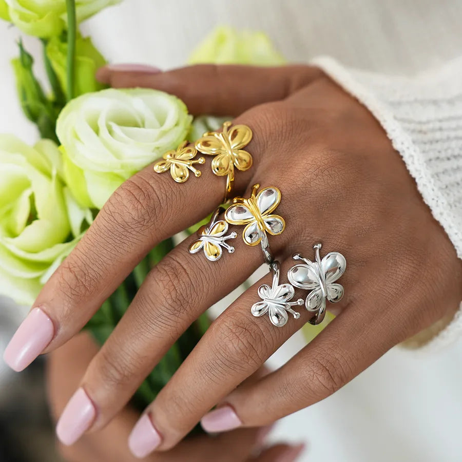 18K Gold Butterfly Adjustable Ring