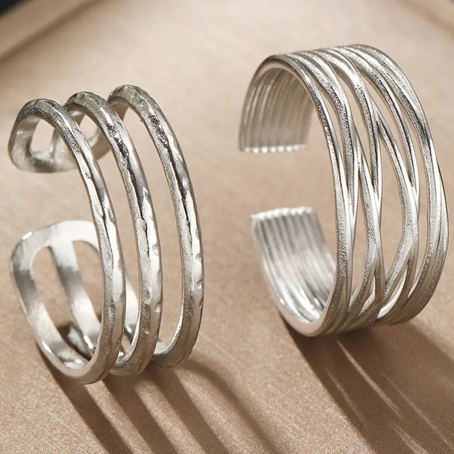 18K Gold Plated Stainless Steel Open Ring Average Size Steel Color 005#