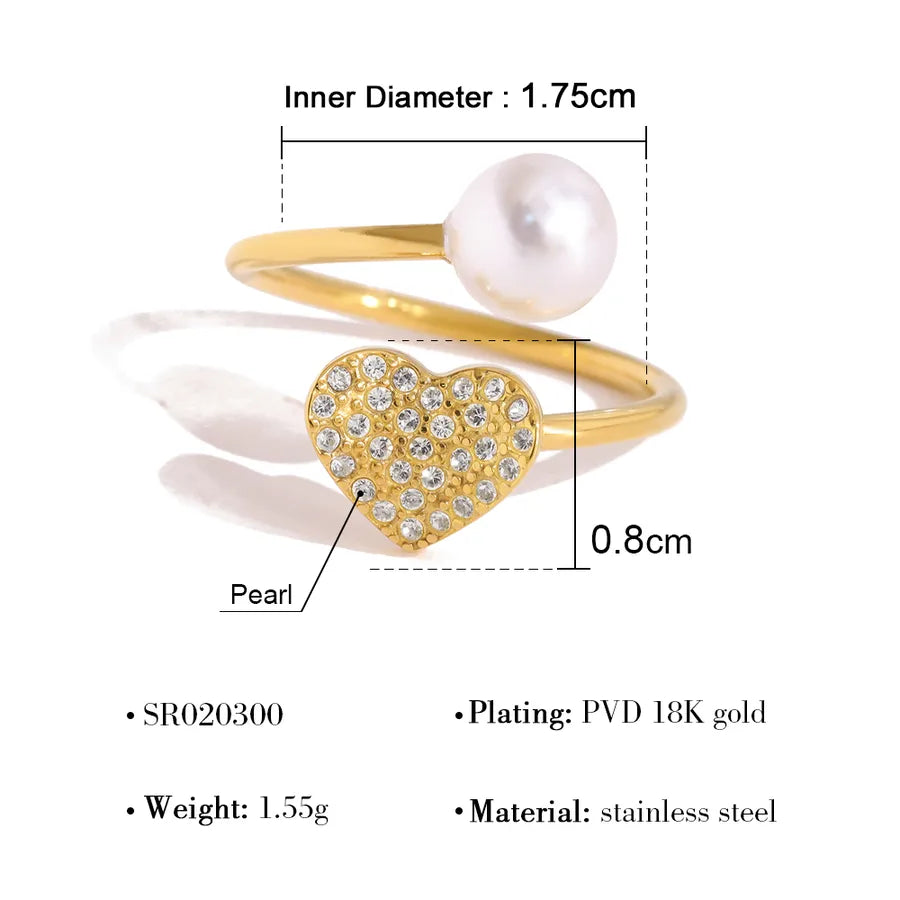 18K Gold Pearl & Diamond Titanium Steel Ring SR020300