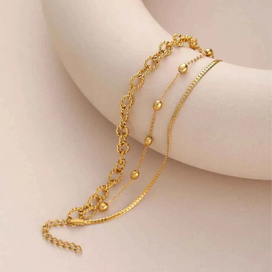 18K Gold Plated Multi-Layer Beaded Necklace Set