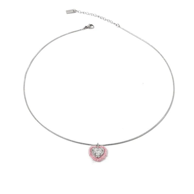 Pink Heart Zircon Necklace & Ring Set