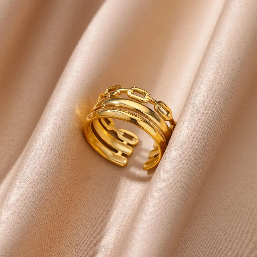 18K Gold Plated Chain Pattern Open Ring