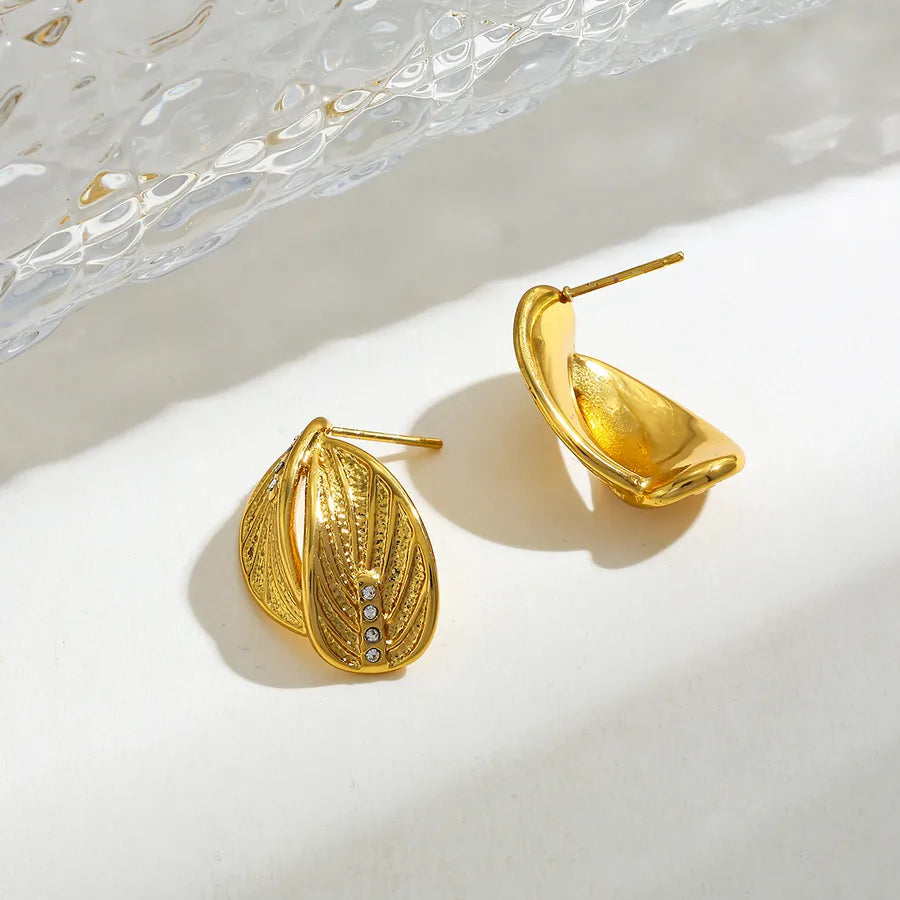 Gold Leaf Zircon Stud Earrings
