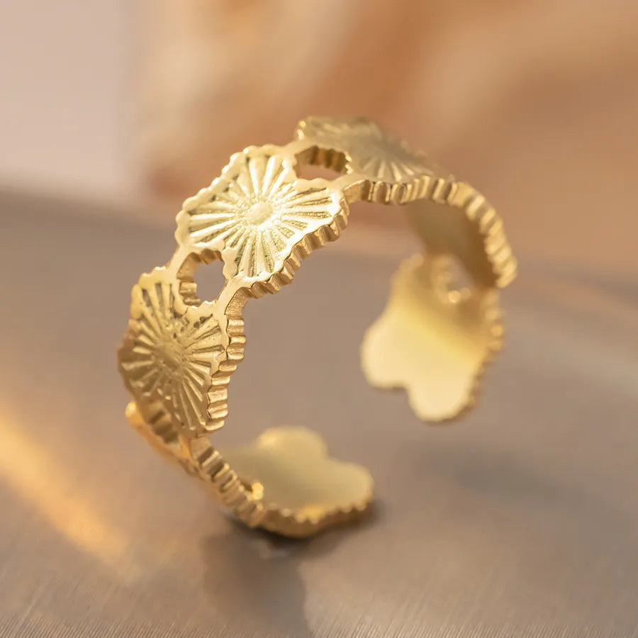 Geometric Titanium Steel Open Ring for Women K407 Gold Ring Adjustable