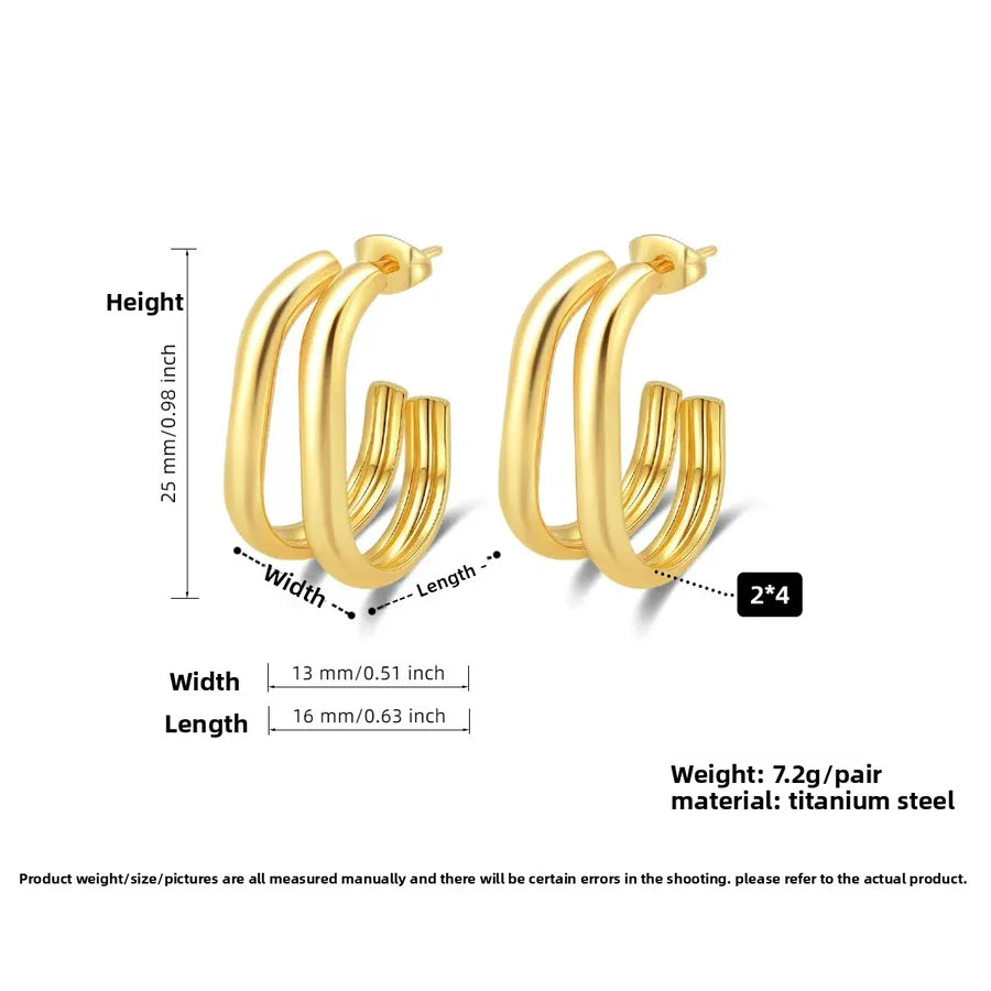 Titanium Steel Geometric U-Shaped Earrings PJER218 Gold 25mm