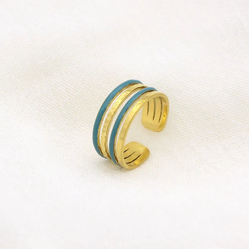 Leaf Enamel Stainless Steel Open Ring for Women Style 6