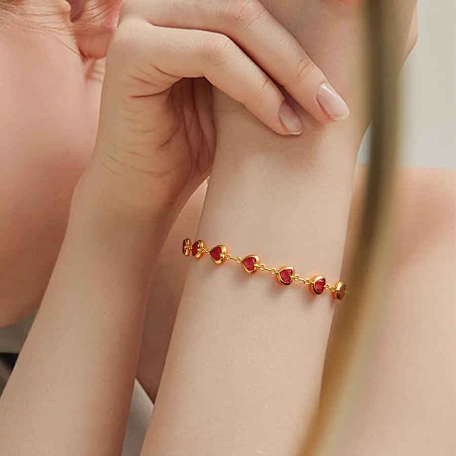 Gold Heart Bracelet with Crystal Accent