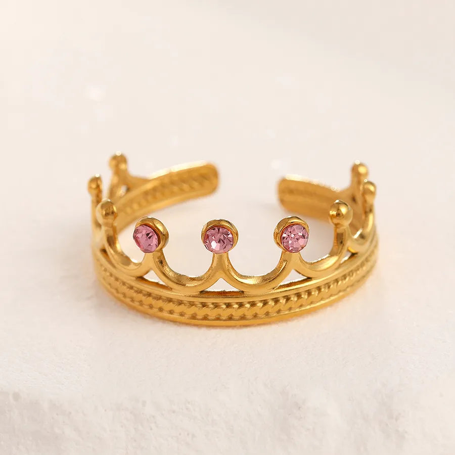 Adjustable Gold Crown Ring in Stainless Steel