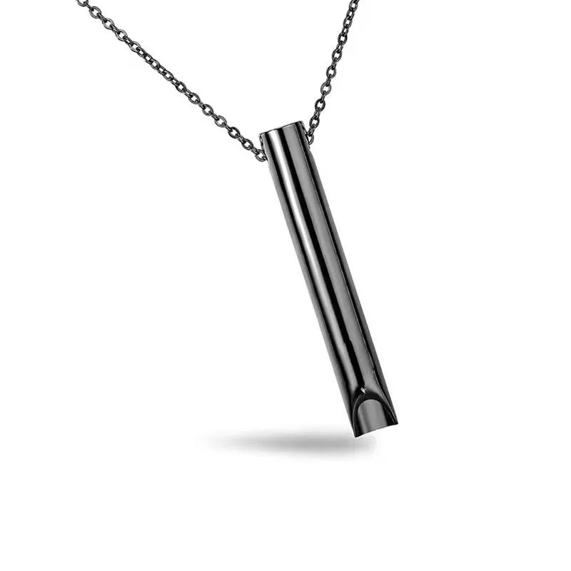 Titanium Steel Stress Relief Whistle Necklace Breathing Whistle Black 60CM