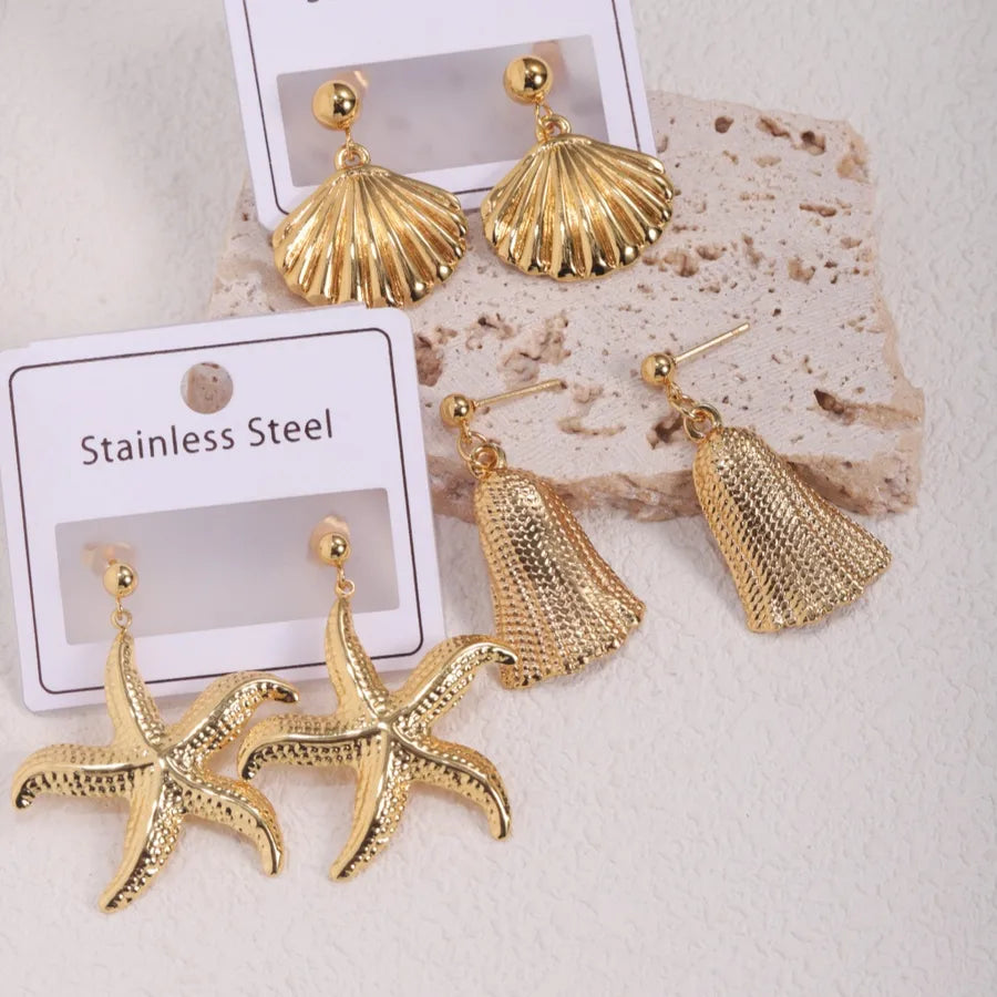Gold Starfish Shell Drop Earrings