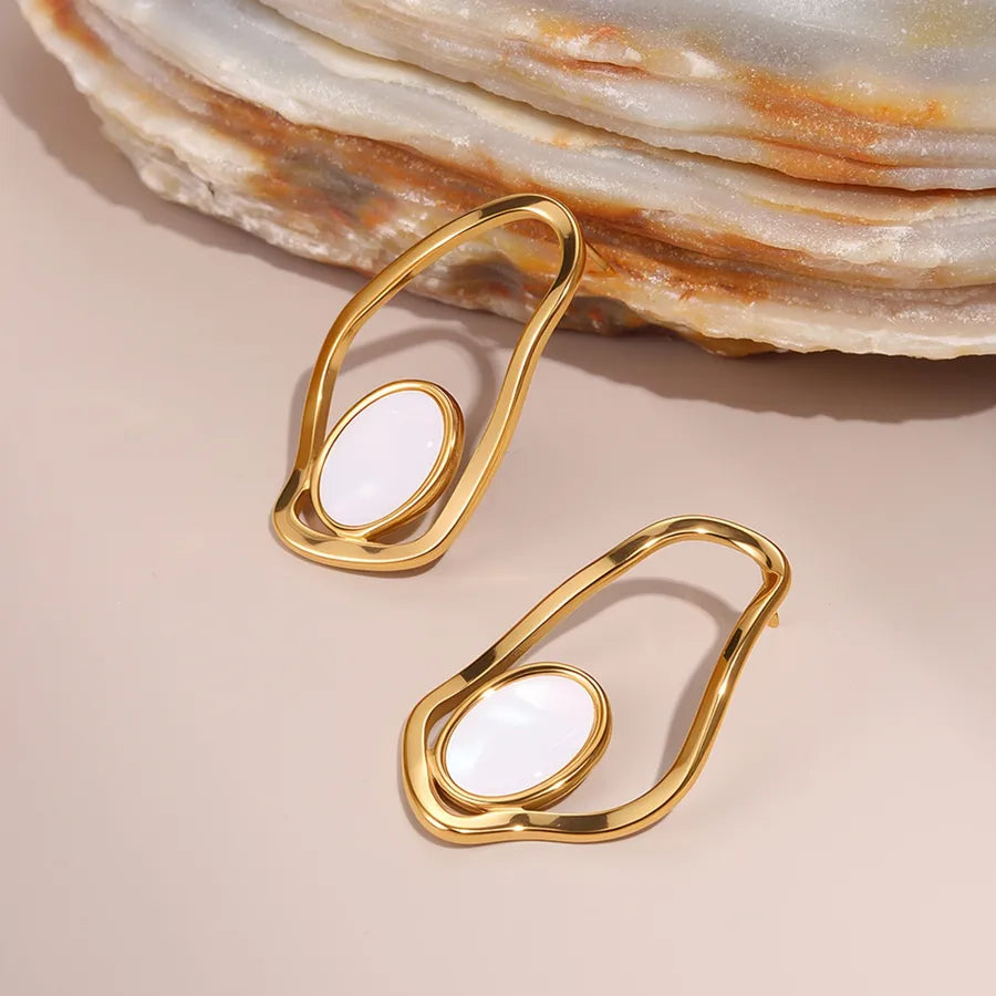 18K Gold Plated Irregular Mother-of-Pearl Earrings