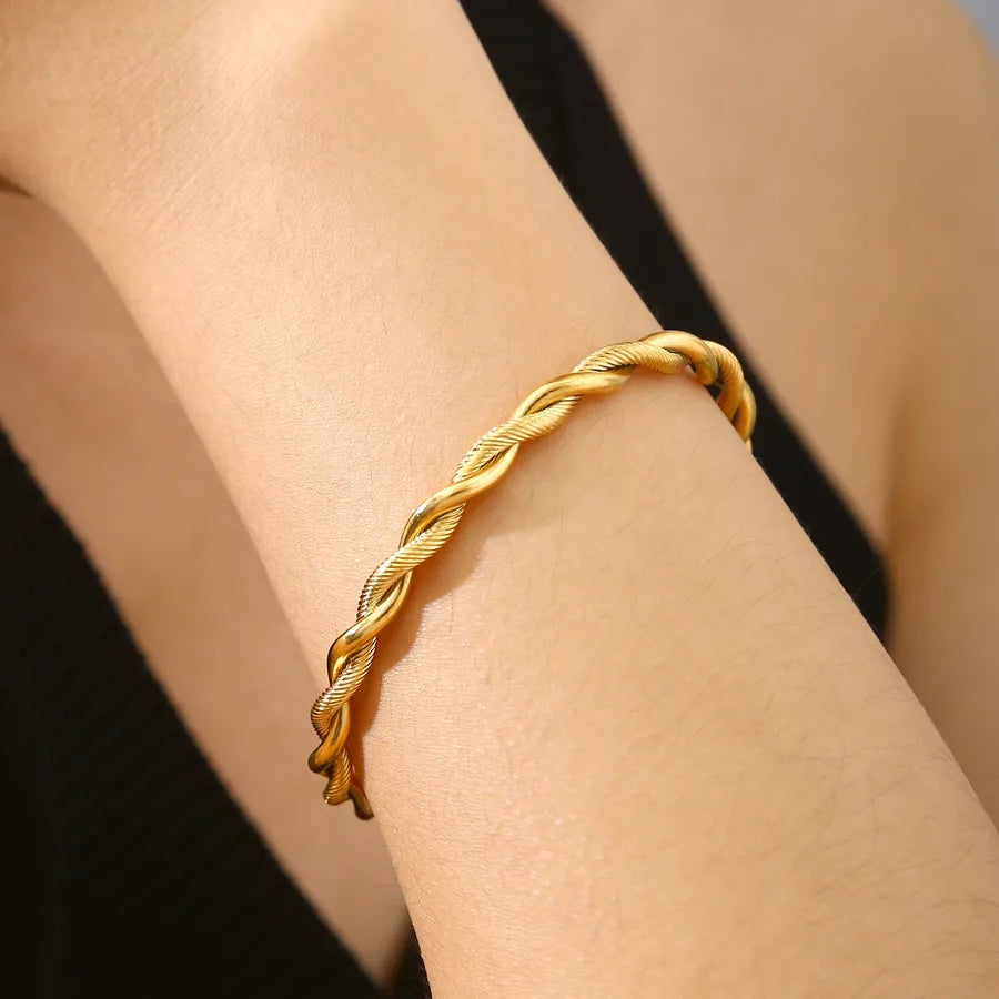 18K Gold Twisted Stainless Steel Bangle