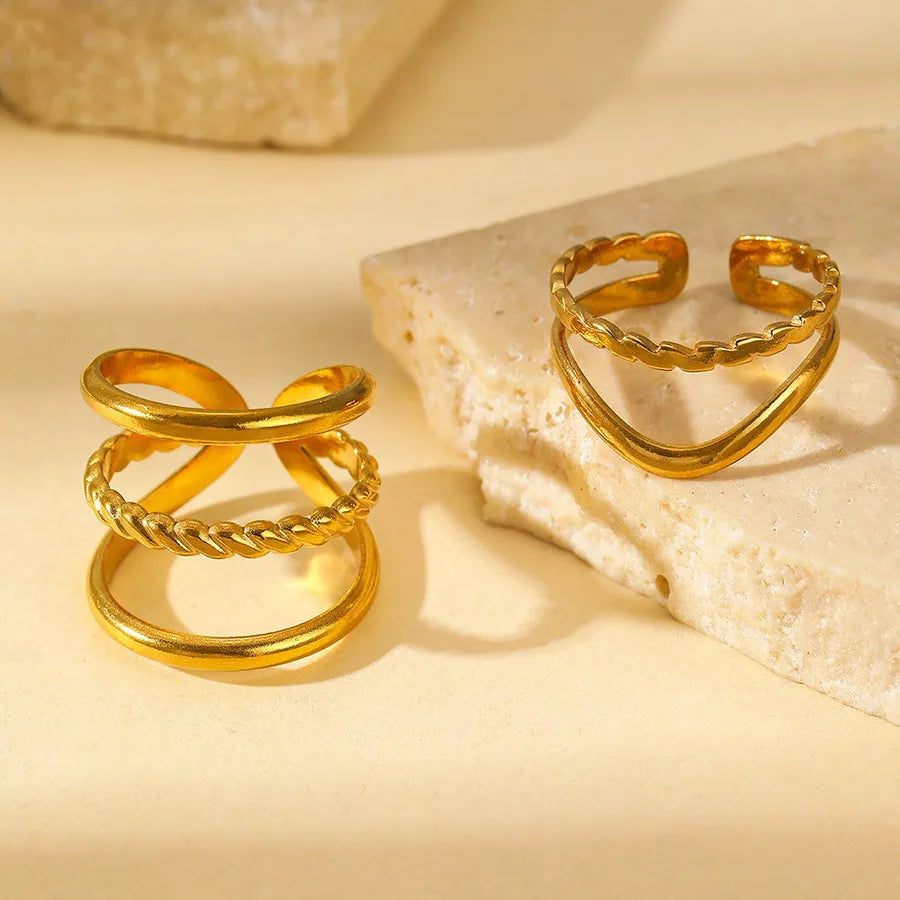 18K Gold Plated Stainless Steel Open Ring Average Size Gold 003#