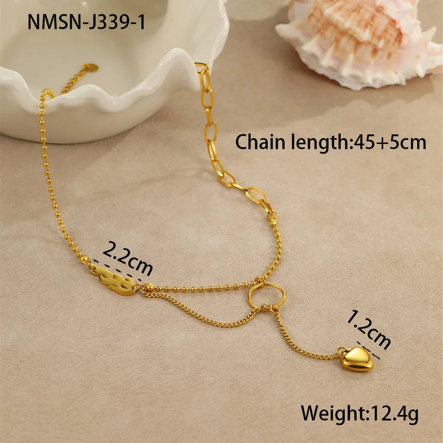 Double Layer Gold Heart Pendant Necklace NMSN-J339-1 Gold Necklace