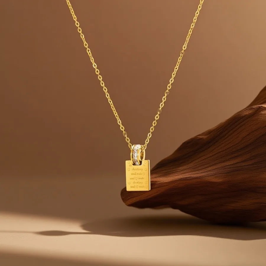 Elegant Titanium Steel Pendant Necklace X0376-Love Letter-Necklace- Gold