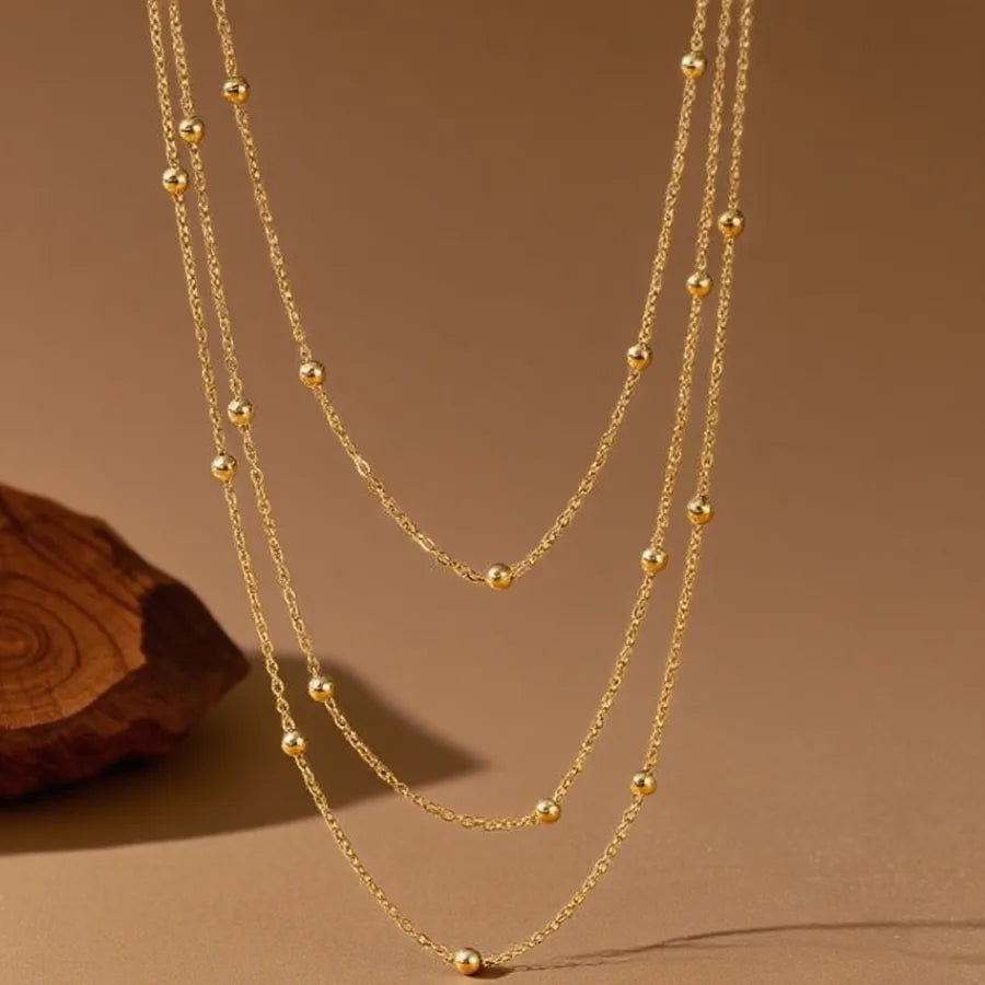 Double Layer Titanium Steel Heart Necklace X0178-Multi-layered Ball Chain Necklace- Gold
