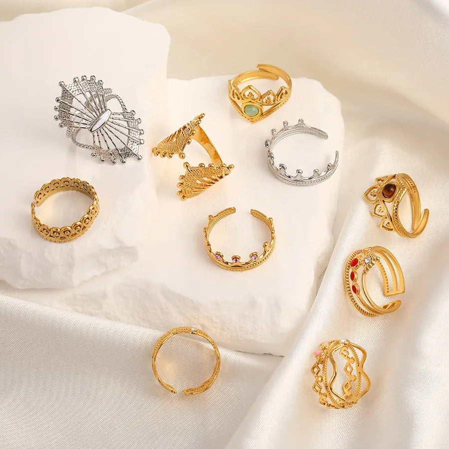 Adjustable Gold Crown Ring in Stainless Steel