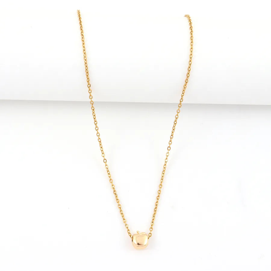 Gold Apple Pendant Necklace – Stainless Steel