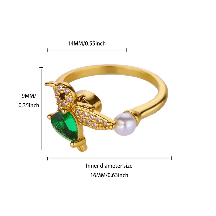 Elegant Open Ring with Pearl & Bird Design