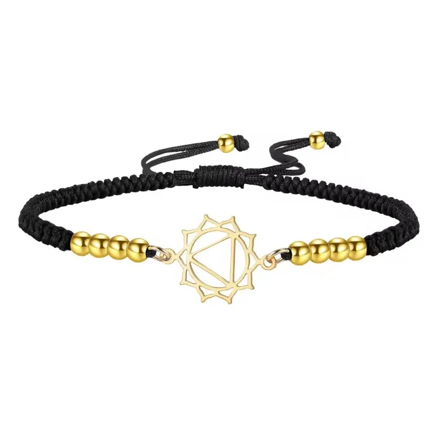 Mandala Lotus Red Rope Bracelet Element 4- Gold with Black Strap