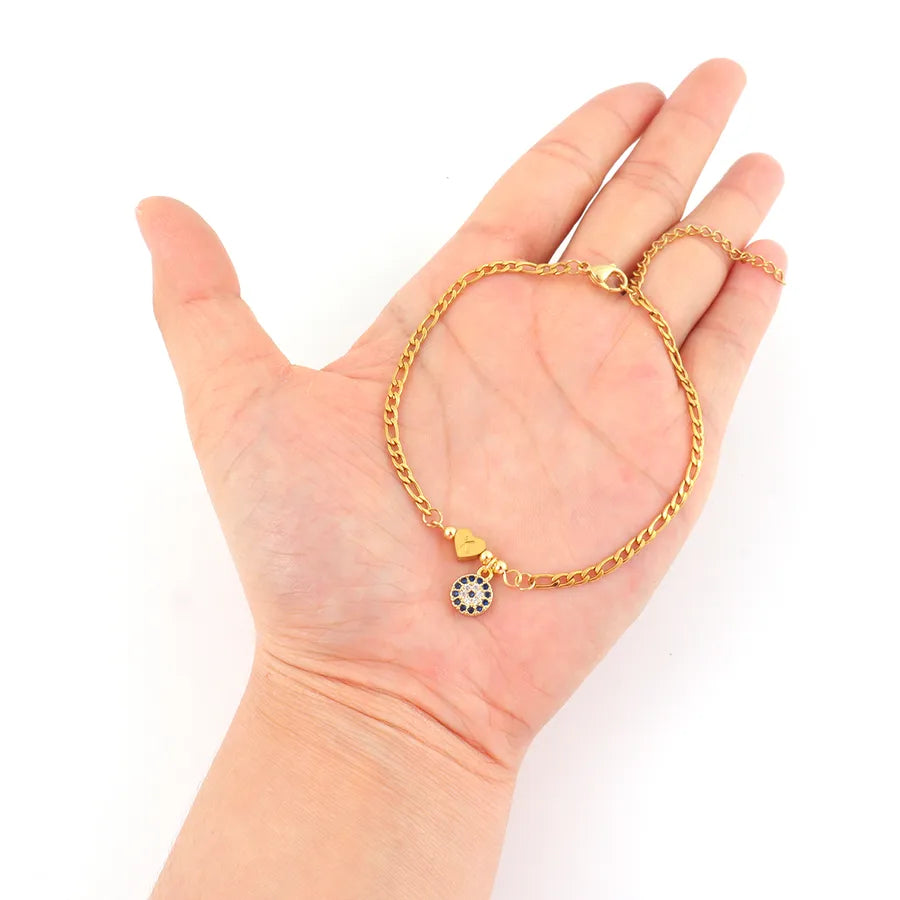 Gold Heart & Letter Charm Stainless Steel Bracelet