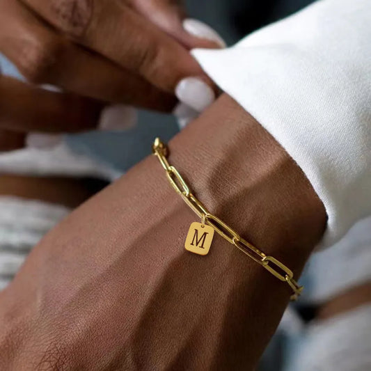 Gold Initial Paperclip Chain Bracelet