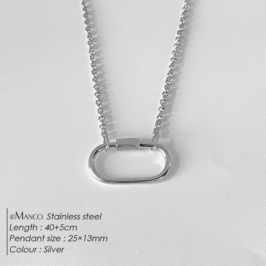 Geometric Pearl Stainless Steel Pendant Necklace XNL0046 Steel Color