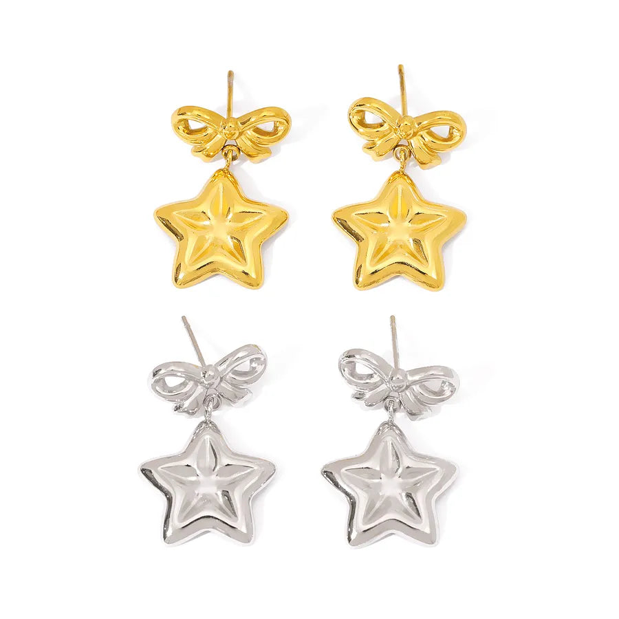 18K Gold Star & Bow Stainless Steel Earrings