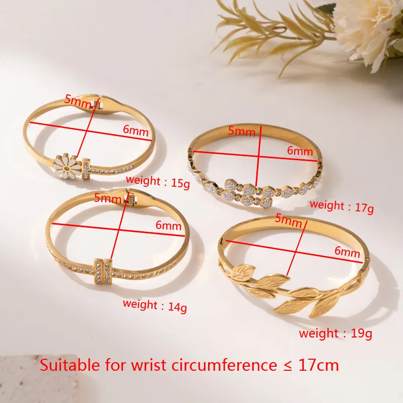 18K Gold Plated Titanium Steel Bangle with Zircon