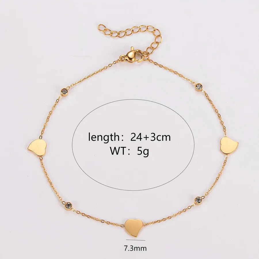 Gold Heart Anklet with Diamond Accent
