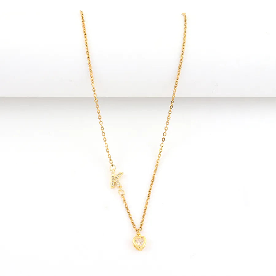 Gold Heart Letter Pendant Necklace