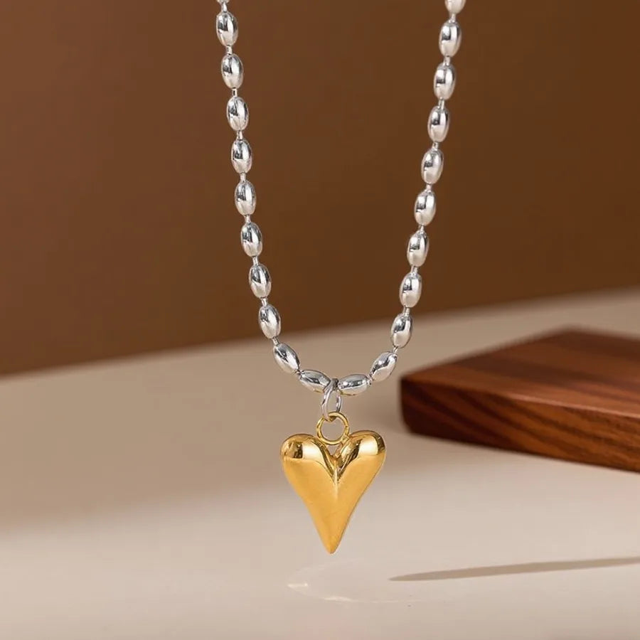 Gold Heart Shell Pendant Necklace X01269-Mi Zhu Peach Heart Necklace-Chain Steel Peach Heart Gold