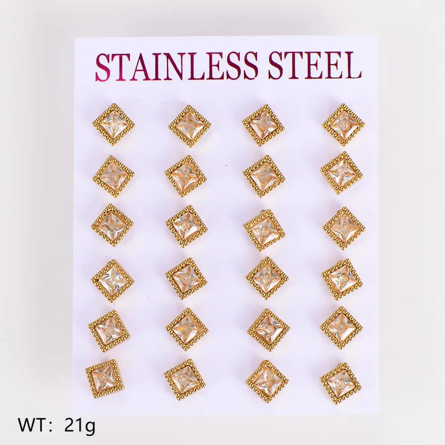 Gold Plated Geometric Star Zircon Stud Earrings Square-6mm