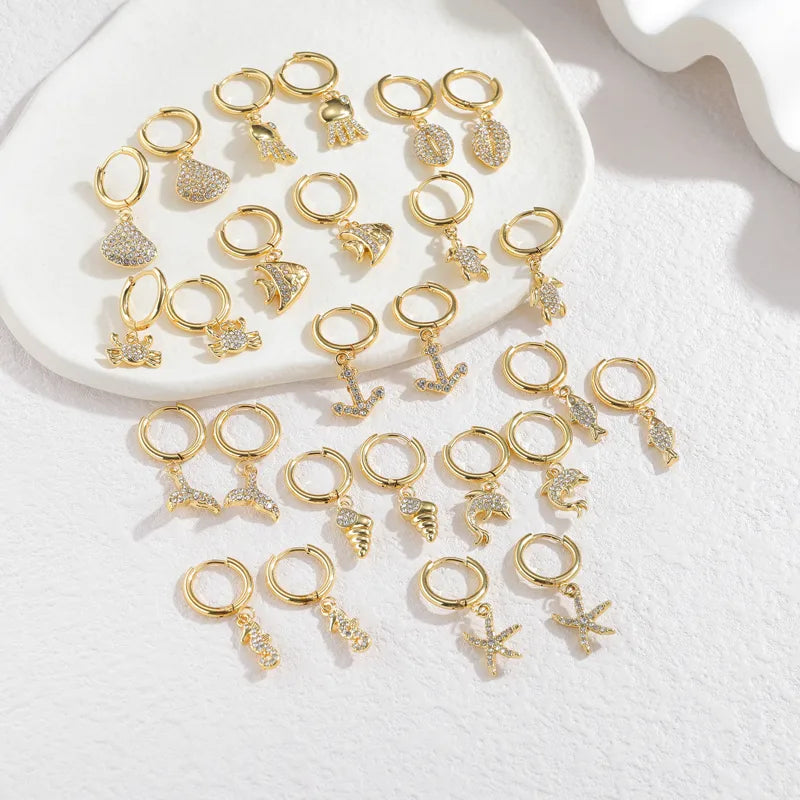 Gold Ocean Animal Earrings – Vintage Beach Style