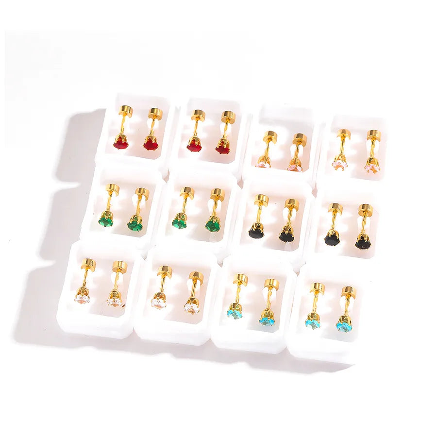 12 Pairs Gold Heart Stainless Steel Earrings 1#