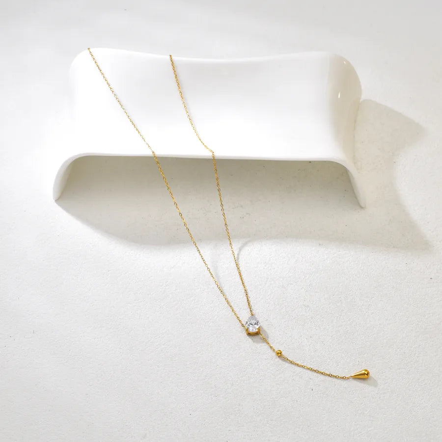 Gold Cross Tassel Necklace – Zircon & Stainless Steel