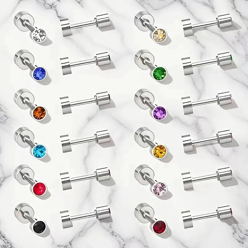 12 Pairs Gold & Silver Zirconia Stud Earrings Set Silver 6mm12 Pairs