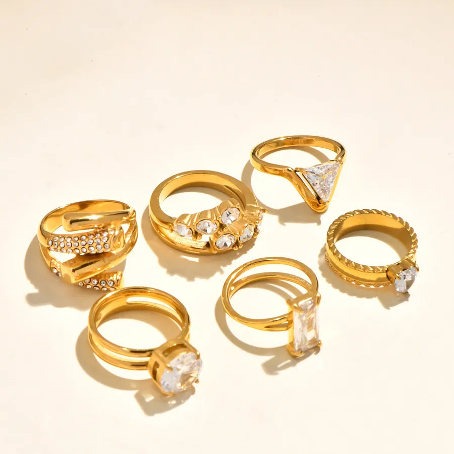 Gold Plated Geometric Zircon Ring for Women