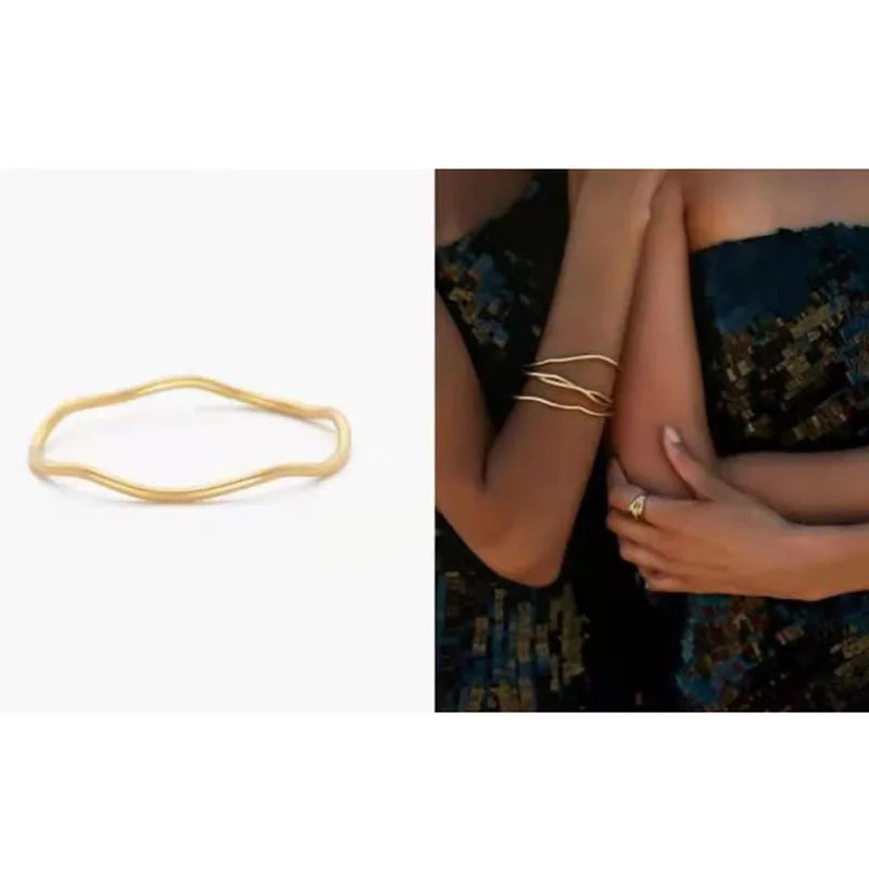 18K Gold Plated Titanium Steel Geometric Bangle Gold Inner Diameter 59 B017