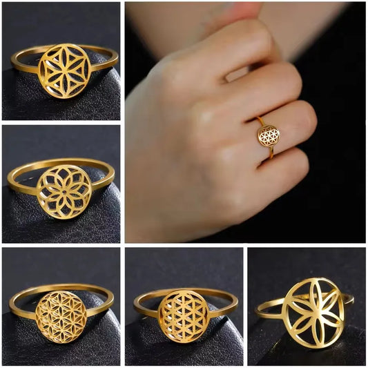 Boho Floral 18K Gold Stainless Steel Ring