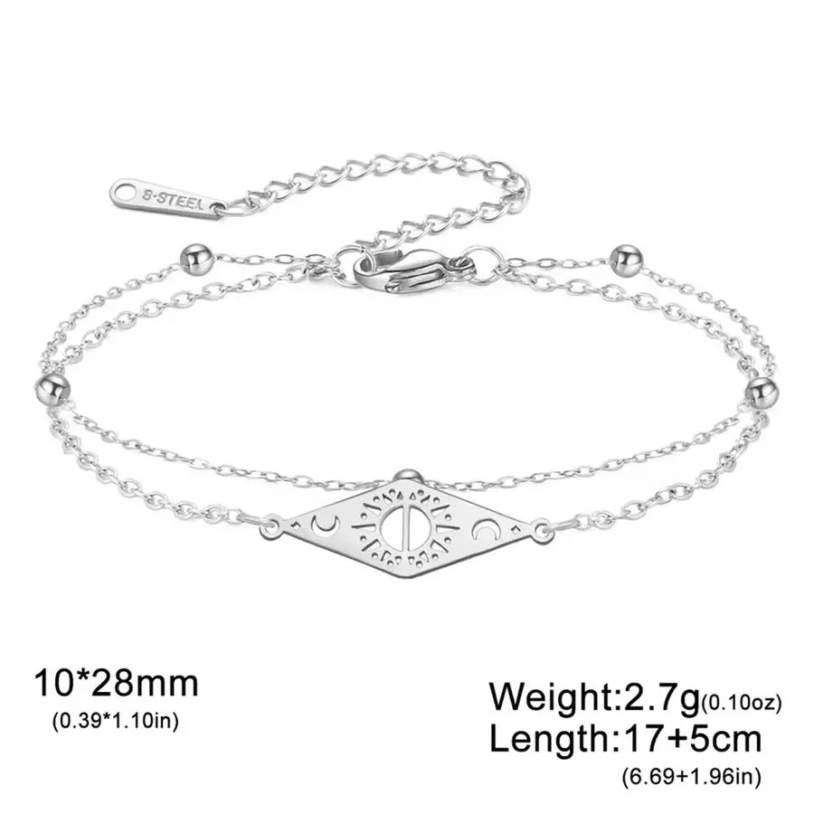 Sun & Moon Gold Stainless Steel Bracelet Steel Color-double Layer Chain