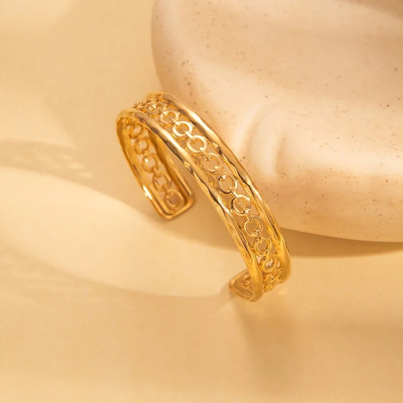 Men's Gold Stainless Steel Vintage Open Bangle