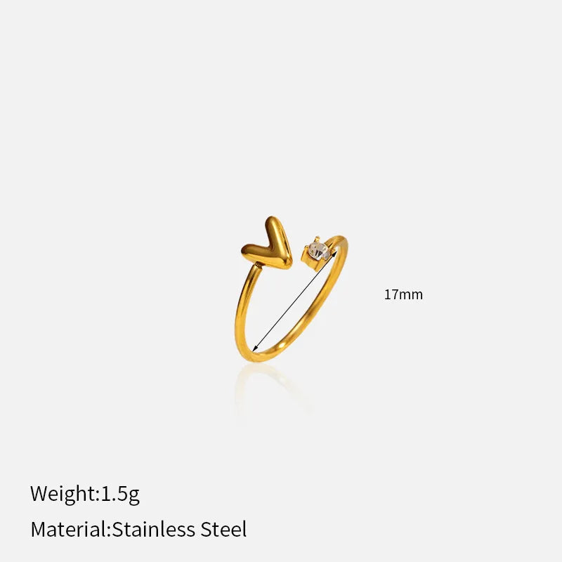 Gold Plated Adjustable Letter Ring for Women YHTSR-250724 (letter V)