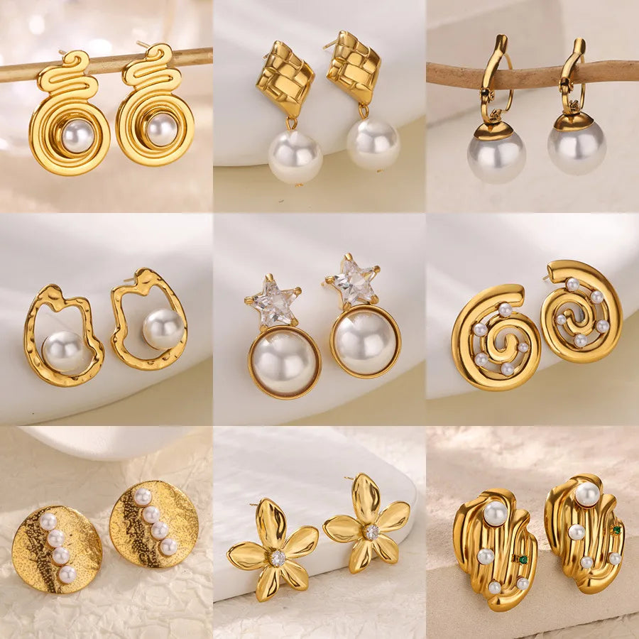 18K Gold Plated Pearl Geometric Hoop Earrings