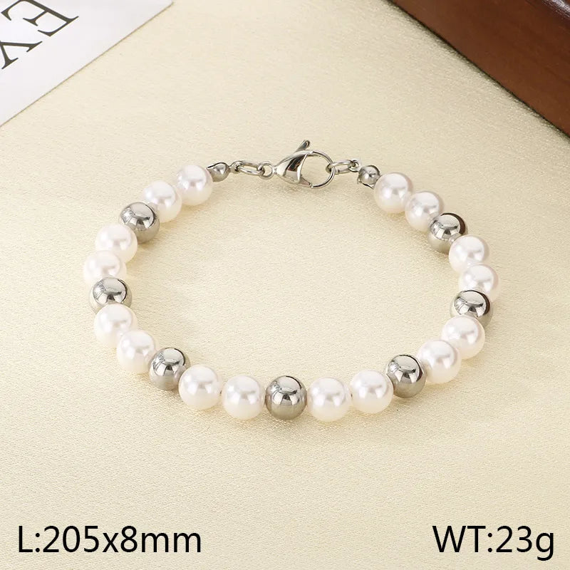 Gold Beaded Stainless Steel Bracelet for Women F Type Steel Color KB207004-Z